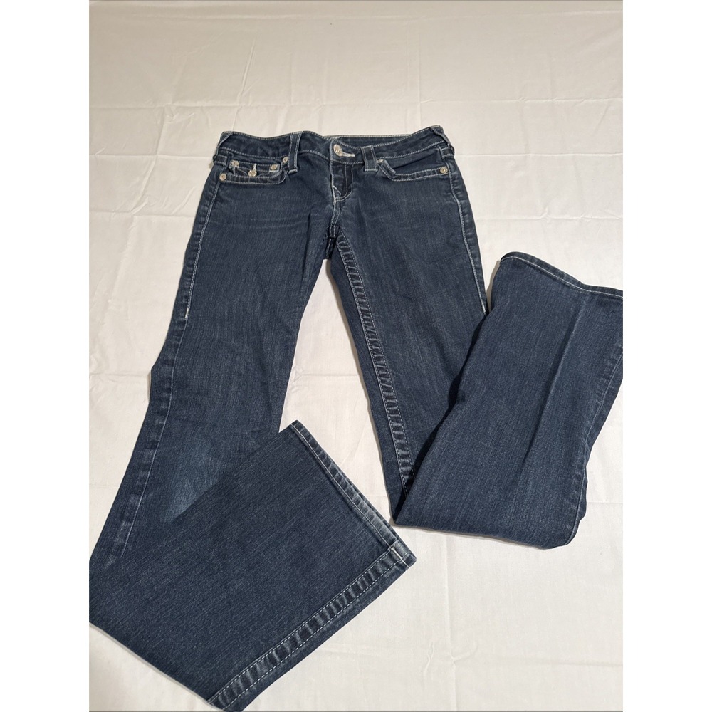 JEANS BOOTCUT WOMENS 27 True Religion Mid Rise Flap Pocket Navy Blue